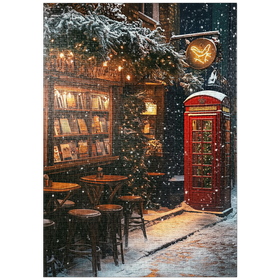 Darstellung des Puzzle Motivs London Red Telephone Booth Snowy Christmas Street - Puzzleteile: 1000