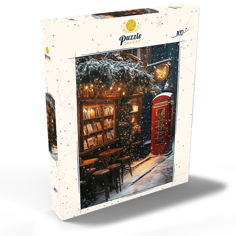 Darstellung des Puzzle Motivs London Red Telephone Booth Snowy Christmas Street London Red Telephone Booth Snowy Christmas Street 100 Puzzle Schachtel Ansicht2