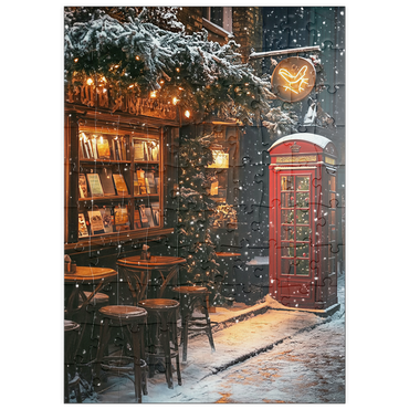 Darstellung des Puzzle Motivs puzzleplate London Red Telephone Booth Snowy Christmas Street 100 Puzzle