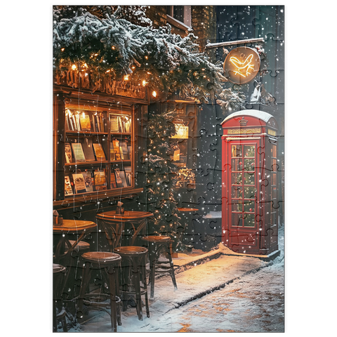Darstellung des Puzzle Motivs London Red Telephone Booth Snowy Christmas Street puzzleplate London Red Telephone Booth Snowy Christmas Street 100 Puzzle