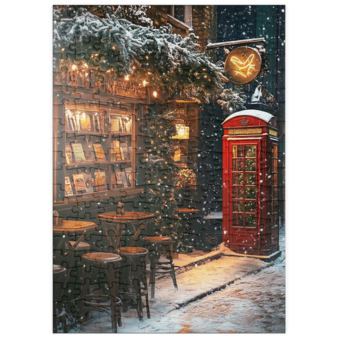 Darstellung des Puzzle Motivs London Red Telephone Booth Snowy Christmas Street puzzleplate London Red Telephone Booth Snowy Christmas Street 200 Puzzle