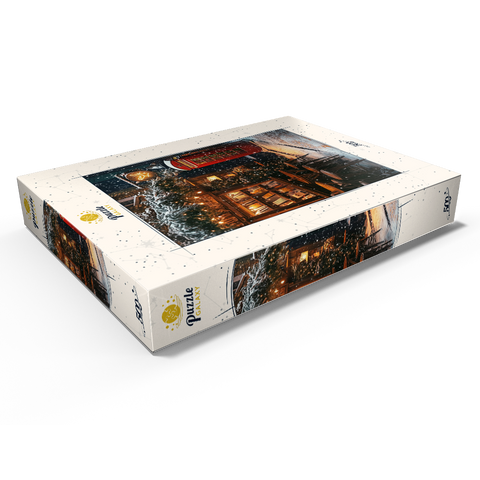 Darstellung des Puzzle Motivs London Red Telephone Booth Snowy Christmas Street London Red Telephone Booth Snowy Christmas Street 500 Puzzle Schachtel Ansicht1