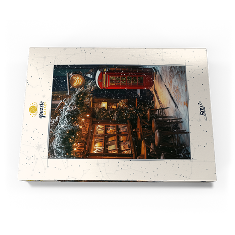 Darstellung des Puzzle Motivs London Red Telephone Booth Snowy Christmas Street London Red Telephone Booth Snowy Christmas Street 500 Puzzle Schachtel Ansicht3