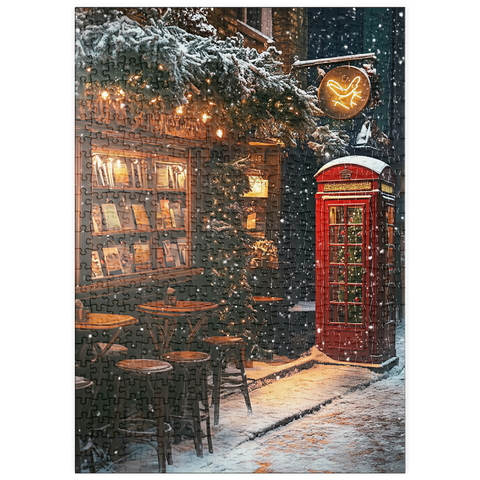 Darstellung des Puzzle Motivs London Red Telephone Booth Snowy Christmas Street puzzleplate London Red Telephone Booth Snowy Christmas Street 500 Puzzle
