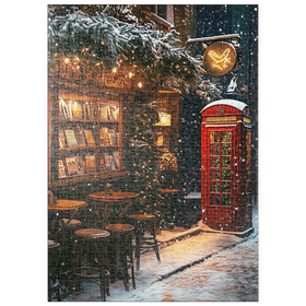 Darstellung des Puzzle Motivs London Red Telephone Booth Snowy Christmas Street - Puzzleteile: 500