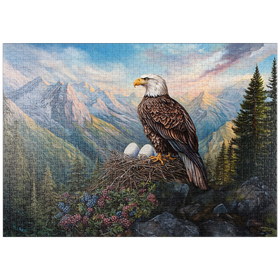 Darstellung des Puzzle Motivs Majestic Bald Eagle Nest Mountain Wilderness - Puzzleteile: 1000