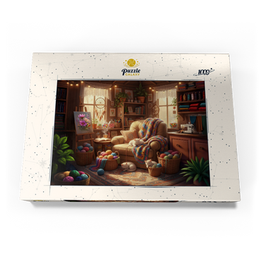 Darstellung des Puzzle Motivs Cozy Craft Room Cats and Yarn 1000 Puzzle Schachtel Ansicht3