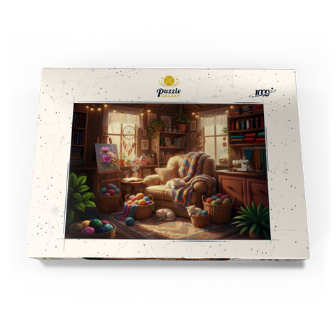 Darstellung des Puzzle Motivs Cozy Craft Room Cats and Yarn Cozy Craft Room Cats and Yarn 1000 Puzzle Schachtel Ansicht3