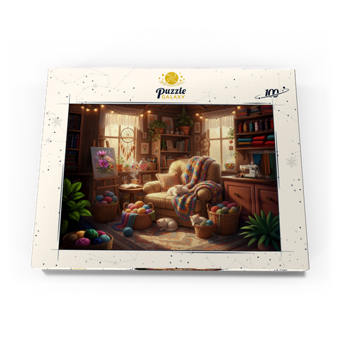 Darstellung des Puzzle Motivs Cozy Craft Room Cats and Yarn Cozy Craft Room Cats and Yarn 100 Puzzle Schachtel Ansicht3