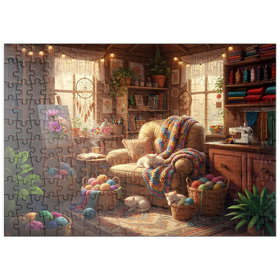 Darstellung des Puzzle Motivs Cozy Craft Room Cats and Yarn - Puzzleteile: 200