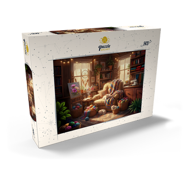 Darstellung des Puzzle Motivs Cozy Craft Room Cats and Yarn 500 Puzzle Schachtel Ansicht2