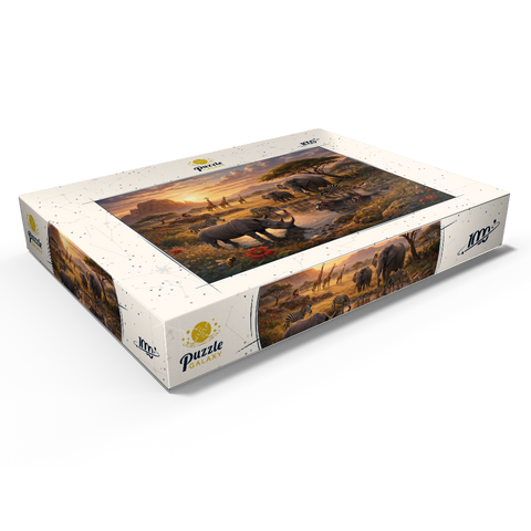 Darstellung des Puzzle Motivs African Savanna Waterhole Sunset Wildlife African Savanna Waterhole Sunset Wildlife 1000 Puzzle Schachtel Ansicht1