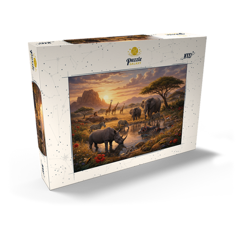 Darstellung des Puzzle Motivs African Savanna Waterhole Sunset Wildlife African Savanna Waterhole Sunset Wildlife 1000 Puzzle Schachtel Ansicht2