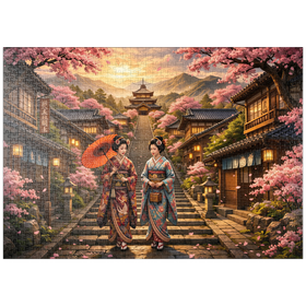 Darstellung des Puzzle Motivs Kyoto Pagoda Street Cherry Blossoms - Puzzleteile: 1000
