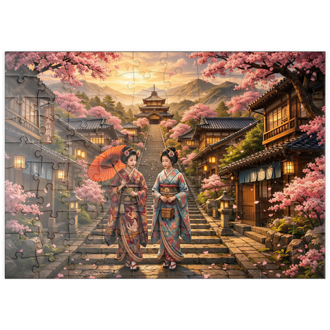 Darstellung des Puzzle Motivs Kyoto Pagoda Street Cherry Blossoms puzzleplate Kyoto Pagoda Street Cherry Blossoms 100 Puzzle