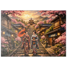 Darstellung des Puzzle Motivs Kyoto Pagoda Street Cherry Blossoms - Puzzleteile: 100