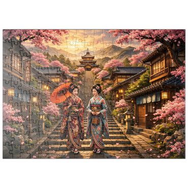 Darstellung des Puzzle Motivs puzzleplate Kyoto Pagoda Street Cherry Blossoms 200 Puzzle