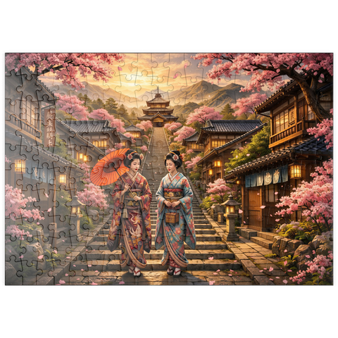 Darstellung des Puzzle Motivs Kyoto Pagoda Street Cherry Blossoms puzzleplate Kyoto Pagoda Street Cherry Blossoms 200 Puzzle