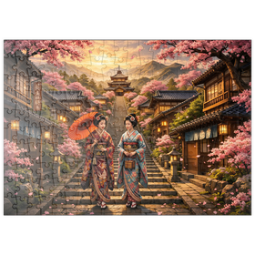 Darstellung des Puzzle Motivs Kyoto Pagoda Street Cherry Blossoms - Puzzleteile: 200