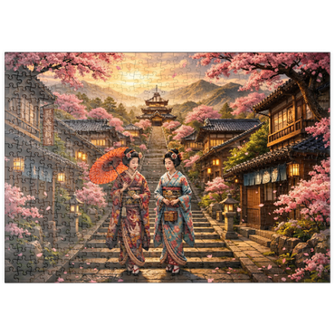 Darstellung des Puzzle Motivs puzzleplate Kyoto Pagoda Street Cherry Blossoms 500 Puzzle