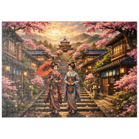 Darstellung des Puzzle Motivs Kyoto Pagoda Street Cherry Blossoms - Puzzleteile: 500