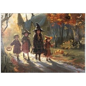 Darstellung des Puzzle-Motivs Haunted Village Halloween Trick or Treat Scene – Puzzleteile: 1000