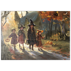 Darstellung des Puzzle Motivs Haunted Village Halloween Trick or Treat Scene - Puzzleteile: 100