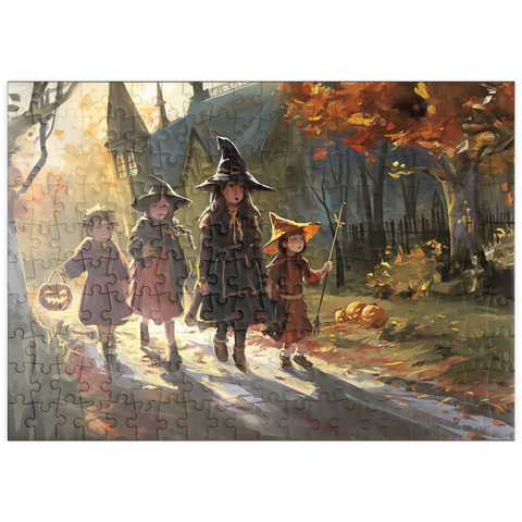 Darstellung des Puzzle Motivs Haunted Village Halloween Trick or Treat Scene puzzleplate Haunted Village Halloween Trick or Treat Scene 200 Puzzle