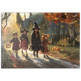 Darstellung des Puzzle Motivs Haunted Village Halloween Trick or Treat Scene - Puzzleteile: 500