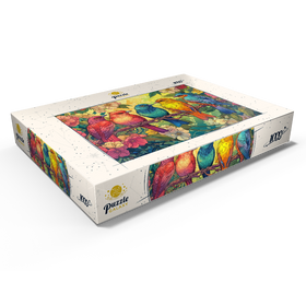 Darstellung des Puzzle Motivs Colorful Songbirds on Floral Branches - Puzzleteile: 1000