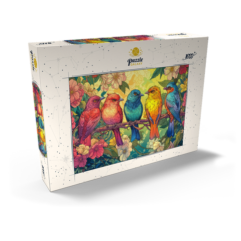Darstellung des Puzzle Motivs Colorful Songbirds on Floral Branches Colorful Songbirds on Floral Branches 1000 Puzzle Schachtel Ansicht2