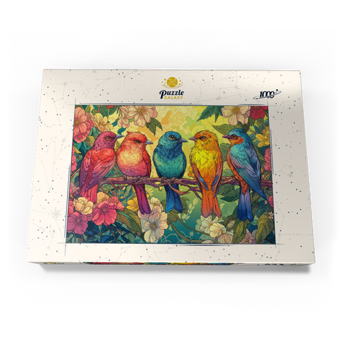 Darstellung des Puzzle Motivs Colorful Songbirds on Floral Branches Colorful Songbirds on Floral Branches 1000 Puzzle Schachtel Ansicht3