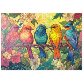Darstellung des Puzzle-Motivs Colorful Songbirds on Floral Branches – Puzzleteile: 1000