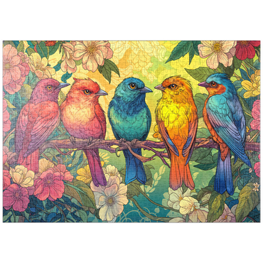 Darstellung des Puzzle Motivs puzzleplate Colorful Songbirds on Floral Branches 1000 Puzzle