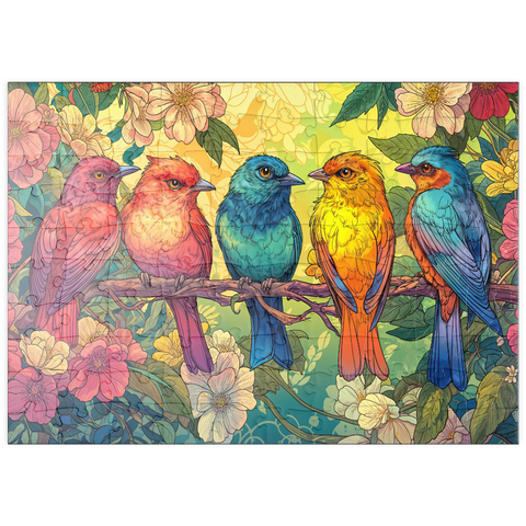 Darstellung des Puzzle Motivs Colorful Songbirds on Floral Branches puzzleplate Colorful Songbirds on Floral Branches 100 Puzzle