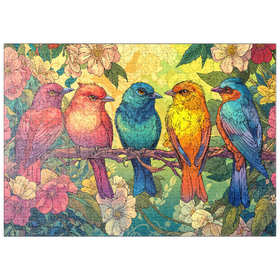 Darstellung des Puzzle Motivs Colorful Songbirds on Floral Branches - Puzzleteile: 500