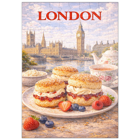 Darstellung des Puzzle Motivs London Scones & Cream Tea – British Afternoon Classic puzzleplate London Scones & Cream Tea – British Afternoon Classic 100 Puzzle
