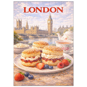 Darstellung des Puzzle Motivs London Scones & Cream Tea – British Afternoon Classic - Puzzleteile: 100