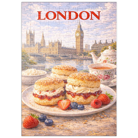 Darstellung des Puzzle Motivs London Scones & Cream Tea – British Afternoon Classic puzzleplate London Scones & Cream Tea – British Afternoon Classic 200 Puzzle