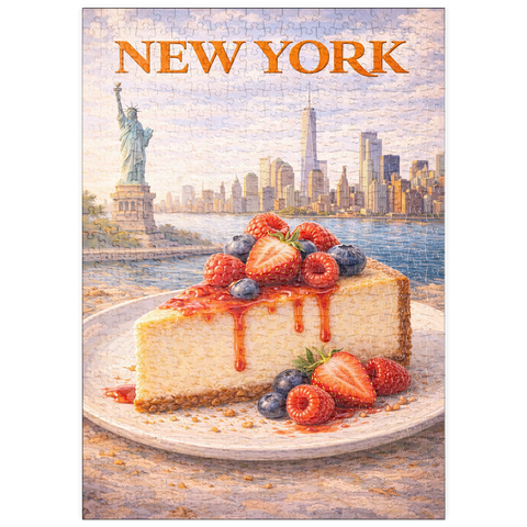 Darstellung des Puzzle Motivs New York Cheesecake – Iconic American Dessert puzzleplate New York Cheesecake – Iconic American Dessert 500 Puzzle