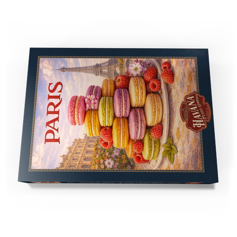 Darstellung des Puzzle Motivs Paris Macaron Tower – French Patisserie Elegance Paris Macaron Tower – French Patisserie Elegance 1000 Puzzle Schachtel Ansicht3