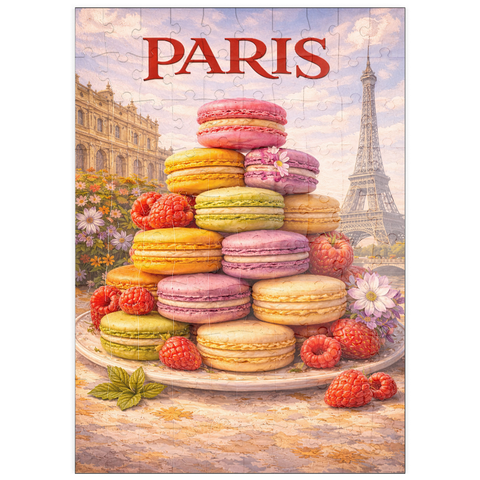Darstellung des Puzzle Motivs Paris Macaron Tower – French Patisserie Elegance puzzleplate Paris Macaron Tower – French Patisserie Elegance 100 Puzzle