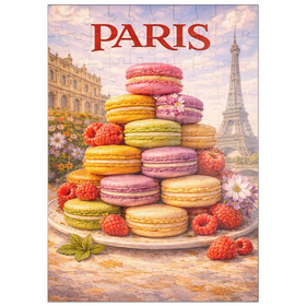 Darstellung des Puzzle Motivs Paris Macaron Tower – French Patisserie Elegance - Puzzleteile: 100