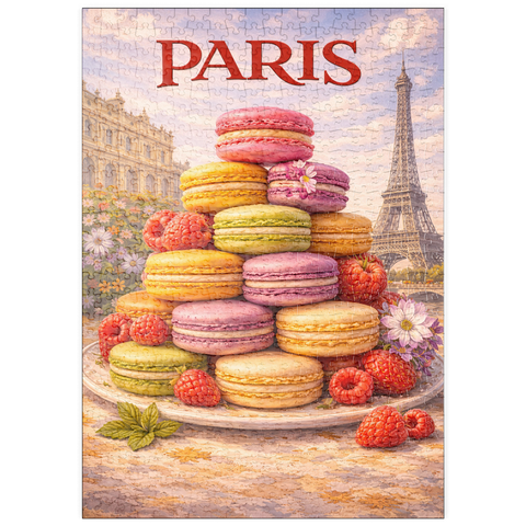 Darstellung des Puzzle Motivs Paris Macaron Tower – French Patisserie Elegance puzzleplate Paris Macaron Tower – French Patisserie Elegance 500 Puzzle