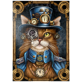 Darstellung des Puzzle Motivs Mme Steamfur, die Steampunk-Katze – Sarah Richter - Puzzleteile: 1000