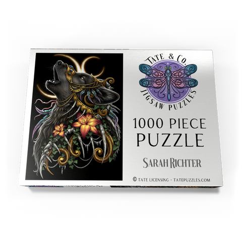 Darstellung des Puzzle Motivs Heulender Wolf, schwarz – Sarah Richter Howling Wolf black Lupus - Sarah Richter 1000 Puzzle Schachtel Ansicht3