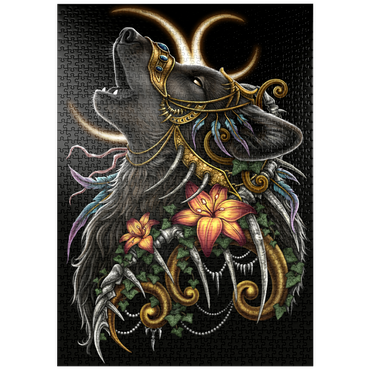 Darstellung des Puzzle Motivs puzzleplate Howling Wolf black Lupus - Sarah Richter 1000 Puzzle