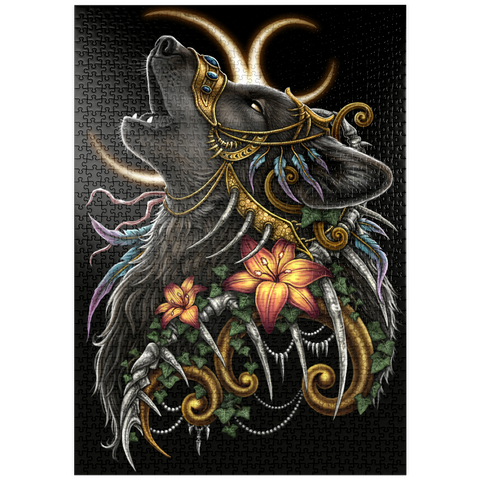 Darstellung des Puzzle Motivs Heulender Wolf, schwarz – Sarah Richter puzzleplate Howling Wolf black Lupus - Sarah Richter 1000 Puzzle