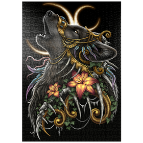 Darstellung des Puzzle Motivs Heulender Wolf, schwarz – Sarah Richter - Puzzleteile: 1000