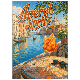 Darstellung des Puzzle Motivs Aperol Spritz – Sonnenuntergang am Canal Grande in Venedig - Puzzleteile: 1000